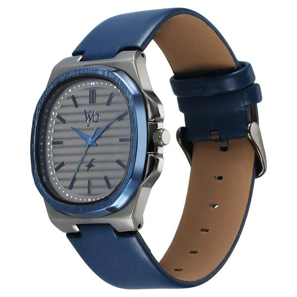 Fastrack Vyb Drift Quartz Analog Grey Dial Blue Color Leather Strap Watch For Guys