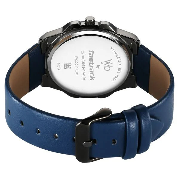 Fastrack Vyb Drift Quartz Analog Grey Dial Blue Color Leather Strap Watch For Guys
