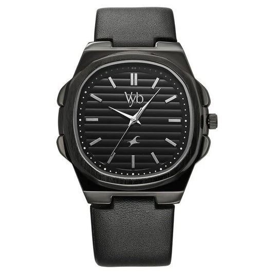 Fastrack Vyb Drift Quartz Analog Black Dial Black Color Leather Strap Watch For Guys