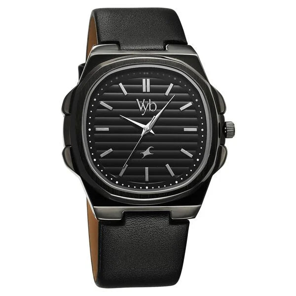 Fastrack Vyb Drift Quartz Analog Black Dial Black Color Leather Strap Watch For Guys