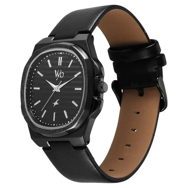 Fastrack Vyb Drift Quartz Analog Black Dial Black Color Leather Strap Watch For Guys