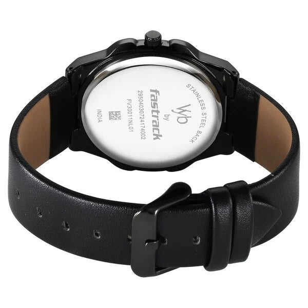Fastrack Vyb Drift Quartz Analog Black Dial Black Color Leather Strap Watch For Guys