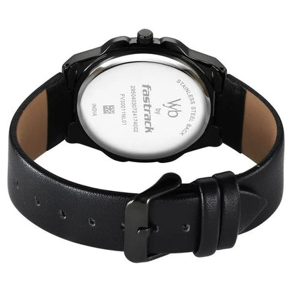 Fastrack Vyb Drift Quartz Analog Black Dial Black Color Leather Strap Watch For Guys