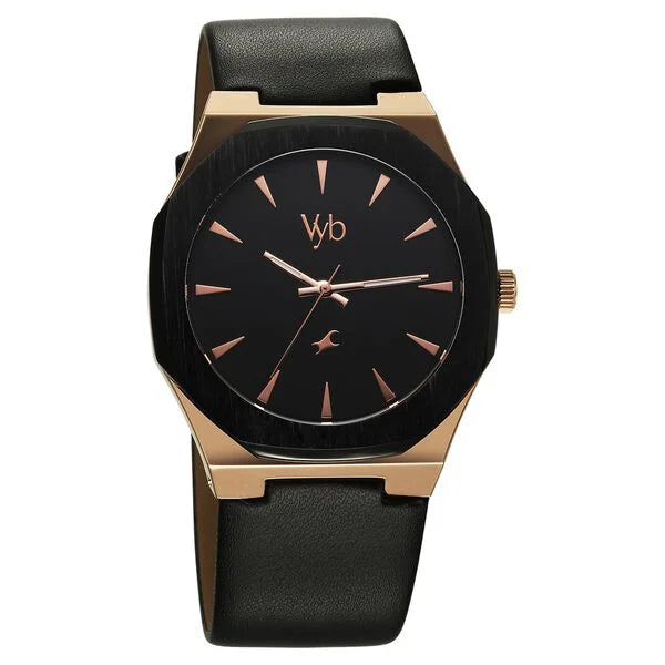 Fastrack Vyb Challenger Quartz Analog Black Dial Black Color Leather Strap Watch For Guys