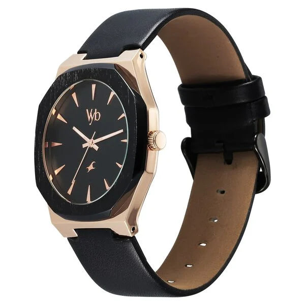 Fastrack Vyb Challenger Quartz Analog Black Dial Black Color Leather Strap Watch For Guys