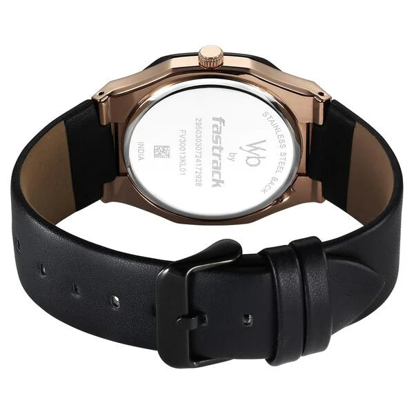 Fastrack Vyb Challenger Quartz Analog Black Dial Black Color Leather Strap Watch For Guys