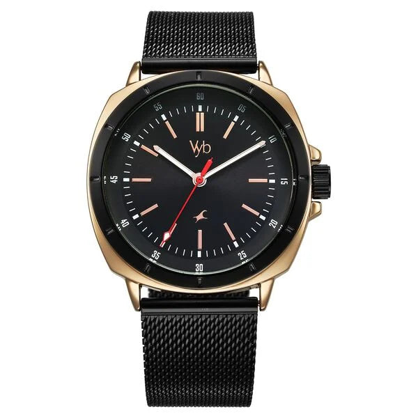 Fastrack Vyb Pioneer Quartz Analog Black Dial Black Metal Strap Watch For Guys