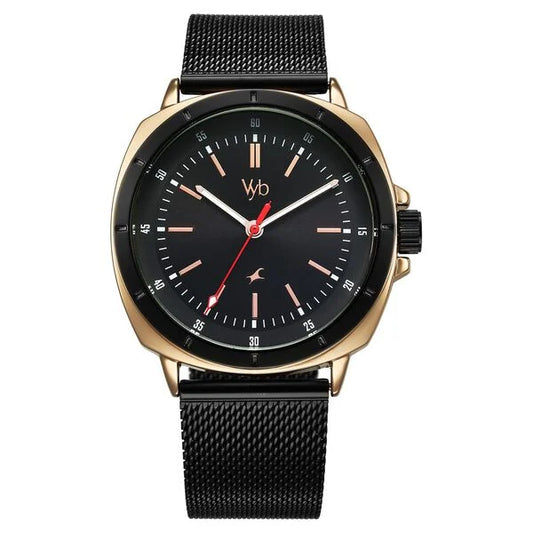 Fastrack Vyb Pioneer Quartz Analog Black Dial Black Metal Strap Watch For Guys