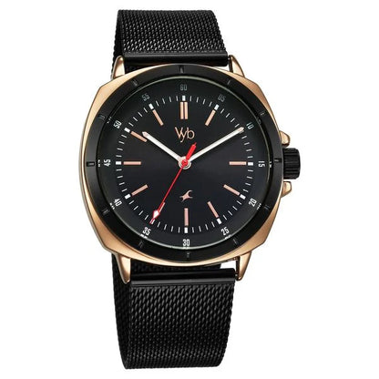 Fastrack Vyb Pioneer Quartz Analog Black Dial Black Metal Strap Watch For Guys