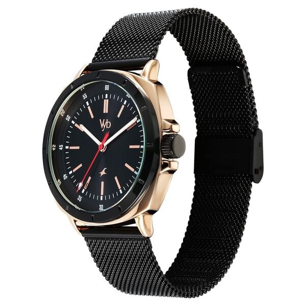 Fastrack Vyb Pioneer Quartz Analog Black Dial Black Metal Strap Watch For Guys