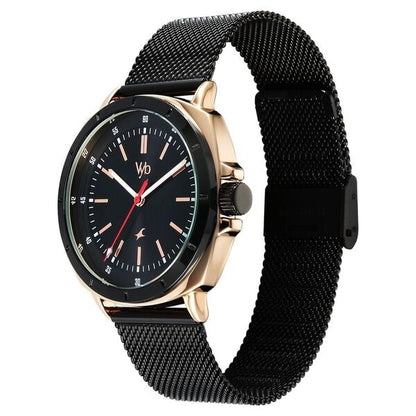 Fastrack Vyb Pioneer Quartz Analog Black Dial Black Metal Strap Watch For Guys