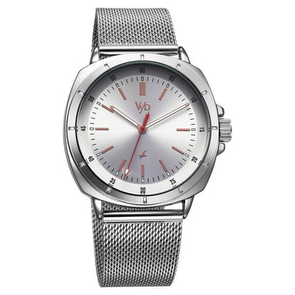 Fastrack Vyb Pioneer Quartz Analog Silver Dial Silver Metal Strap Watch For Guys