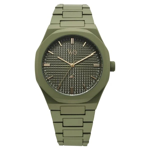 Vyb Hustler By Fastrack Quartz Analog Green Dial Metal Strap Watch For Guys