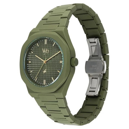 Vyb Hustler By Fastrack Quartz Analog Green Dial Metal Strap Watch For Guys
