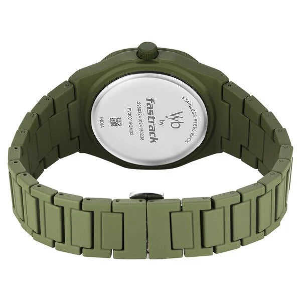 Vyb Hustler By Fastrack Quartz Analog Green Dial Metal Strap Watch For Guys