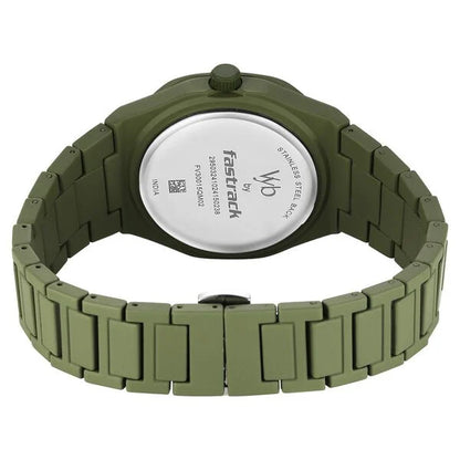 Vyb Hustler By Fastrack Quartz Analog Green Dial Metal Strap Watch For Guys