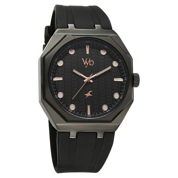 Vyb Rebel By Fastrack Quartz Analog Black Dial Silicone Strap Watch For Guys