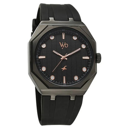 Vyb Rebel By Fastrack Quartz Analog Black Dial Silicone Strap Watch For Guys