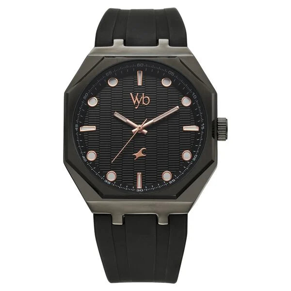 Vyb Rebel By Fastrack Quartz Analog Black Dial Silicone Strap Watch For Guys