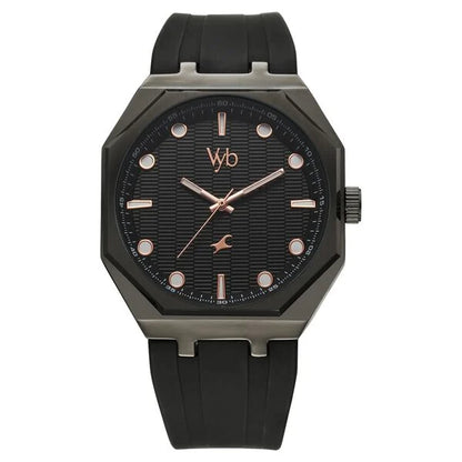 Vyb Rebel By Fastrack Quartz Analog Black Dial Silicone Strap Watch For Guys