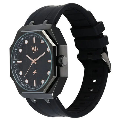 Vyb Rebel By Fastrack Quartz Analog Black Dial Silicone Strap Watch For Guys