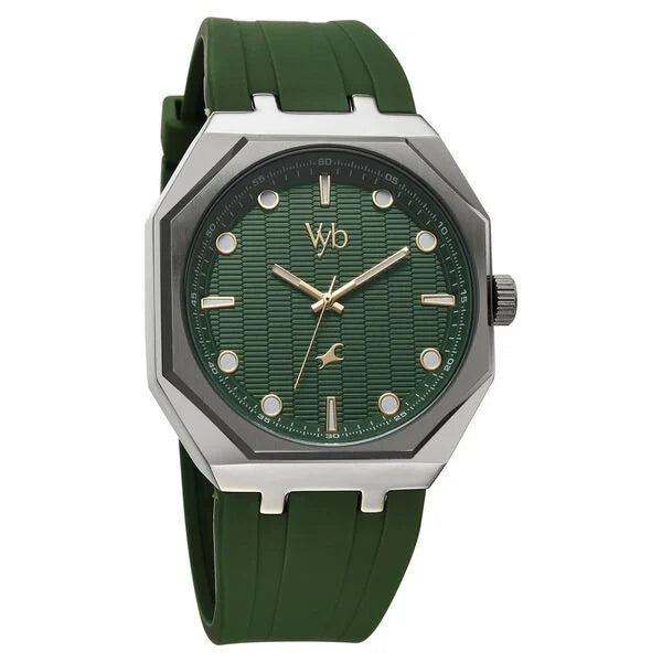 Vyb Rebel By Fastrack Quartz Analog Green Dial Silicone Strap Watch For Guys