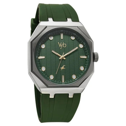 Vyb Rebel By Fastrack Quartz Analog Green Dial Silicone Strap Watch For Guys