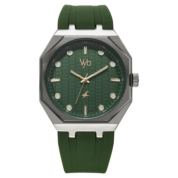 Vyb Rebel By Fastrack Quartz Analog Green Dial Silicone Strap Watch For Guys