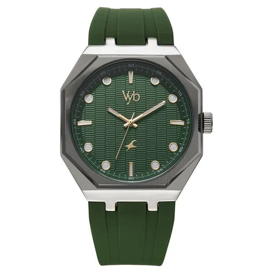 Vyb Rebel By Fastrack Quartz Analog Green Dial Silicone Strap Watch For Guys