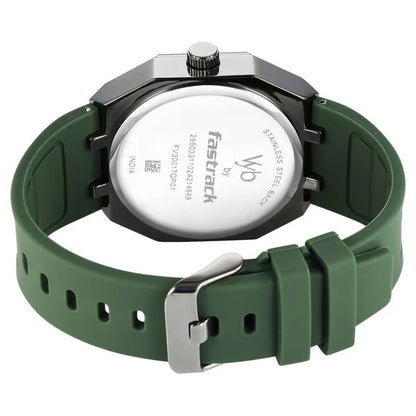 Vyb Rebel By Fastrack Quartz Analog Green Dial Silicone Strap Watch For Guys