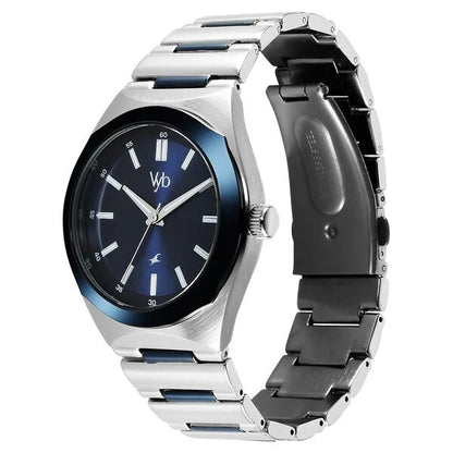 Vyb Arcane By Fastrack Quartz Analog Blue Dial Metal Strap Watch For Guys