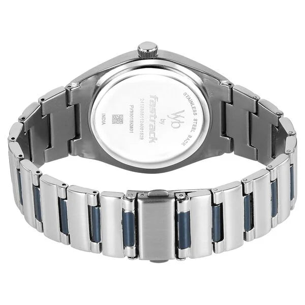 Vyb Arcane By Fastrack Quartz Analog Blue Dial Metal Strap Watch For Guys