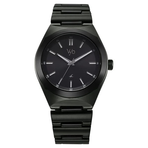 Vyb Arcane By Fastrack Quartz Analog Black Dial Metal Strap Watch For Guys