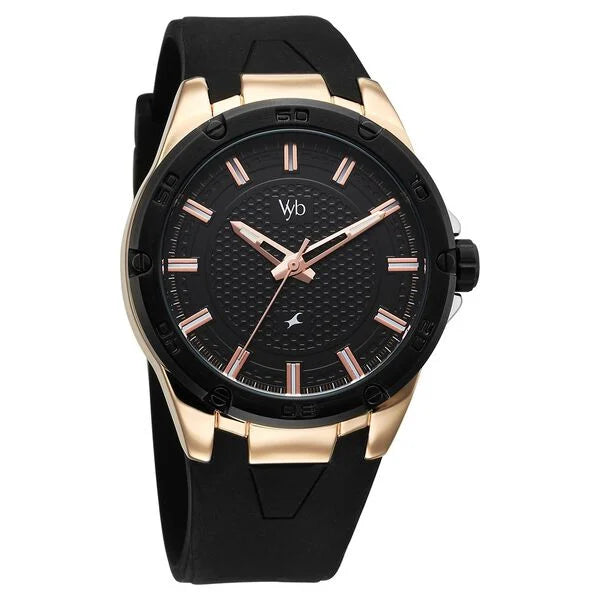 Vyb Challenger By Fastrack Quartz Analog Black Dial Silicone Strap Watch For Guys