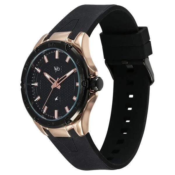 Vyb Challenger By Fastrack Quartz Analog Black Dial Silicone Strap Watch For Guys