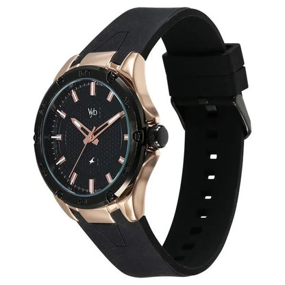 Vyb Challenger By Fastrack Quartz Analog Black Dial Silicone Strap Watch For Guys