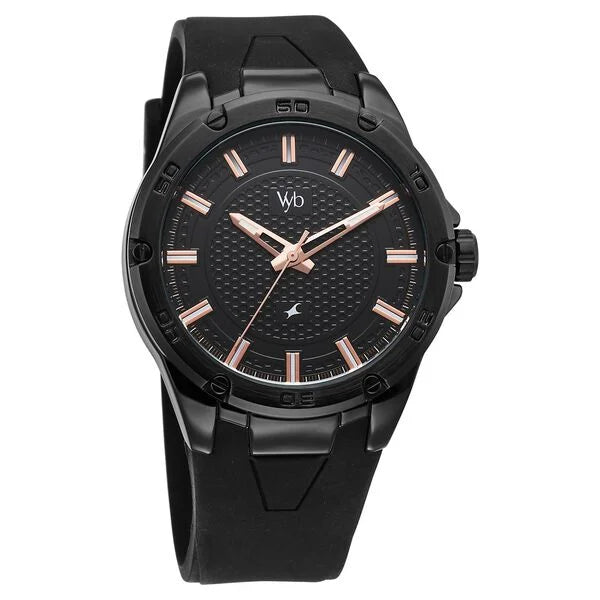 Vyb Challenger By Fastrack Quartz Analog Black Dial Silicone Strap Watch For Guys
