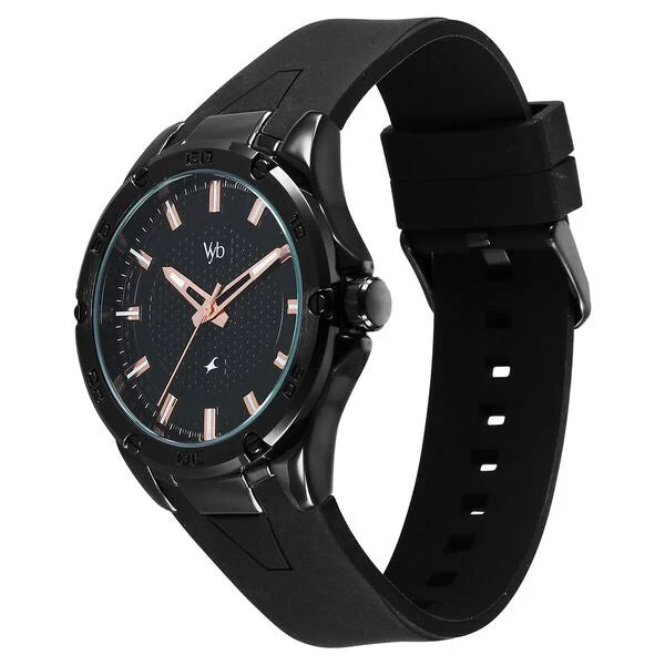 Vyb Challenger By Fastrack Quartz Analog Black Dial Silicone Strap Watch For Guys