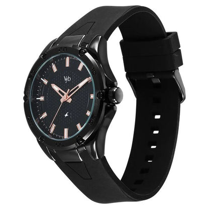 Vyb Challenger By Fastrack Quartz Analog Black Dial Silicone Strap Watch For Guys