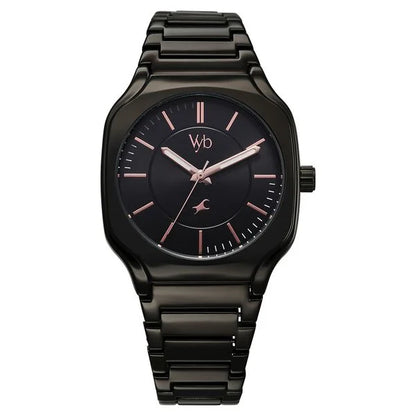 Vyb Maverick By Fastrack Quartz Analog Black Dial Metal Strap Watch For Guys