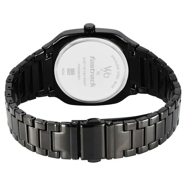 Vyb Maverick By Fastrack Quartz Analog Black Dial Metal Strap Watch For Guys