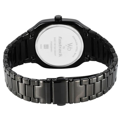 Vyb Maverick By Fastrack Quartz Analog Black Dial Metal Strap Watch For Guys