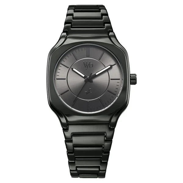 Vyb Maverick By Fastrack Quartz Analog Grey Dial Metal Strap Watch For Guys