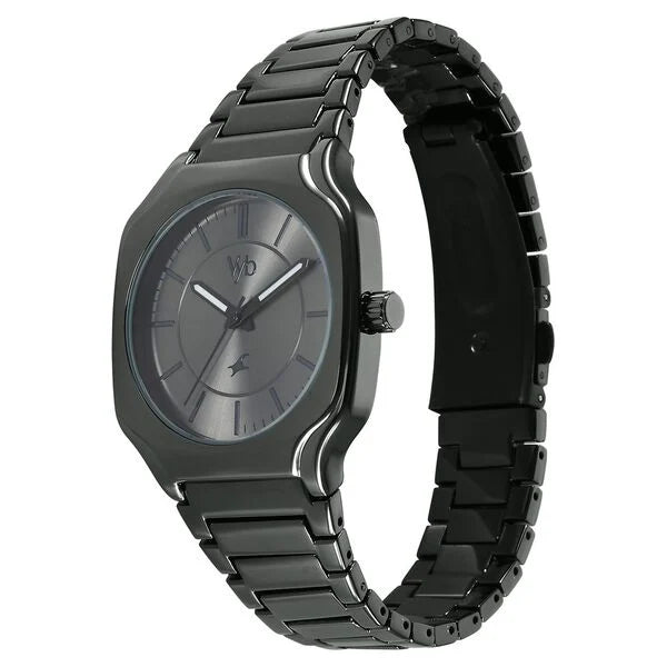 Vyb Maverick By Fastrack Quartz Analog Grey Dial Metal Strap Watch For Guys