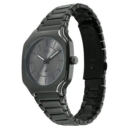 Vyb Maverick By Fastrack Quartz Analog Grey Dial Metal Strap Watch For Guys