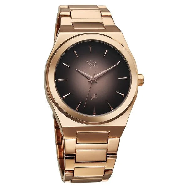 Vyb Quest By Fastrack Quartz Analog Black Gradient Dial Metal Strap Watch For Guys