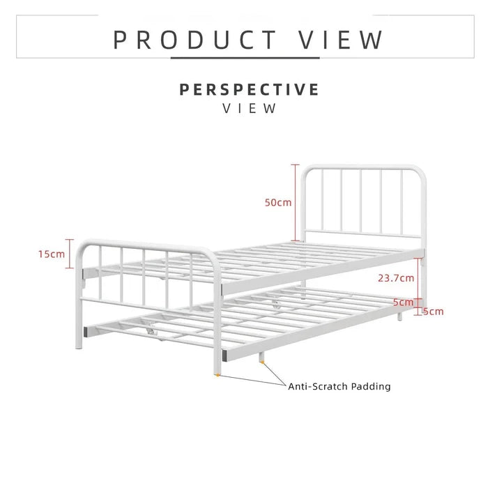 Single Day Bed Metal + Pull Out Trundle/ Black Colour (L89cm x W198cm x H90cm)
