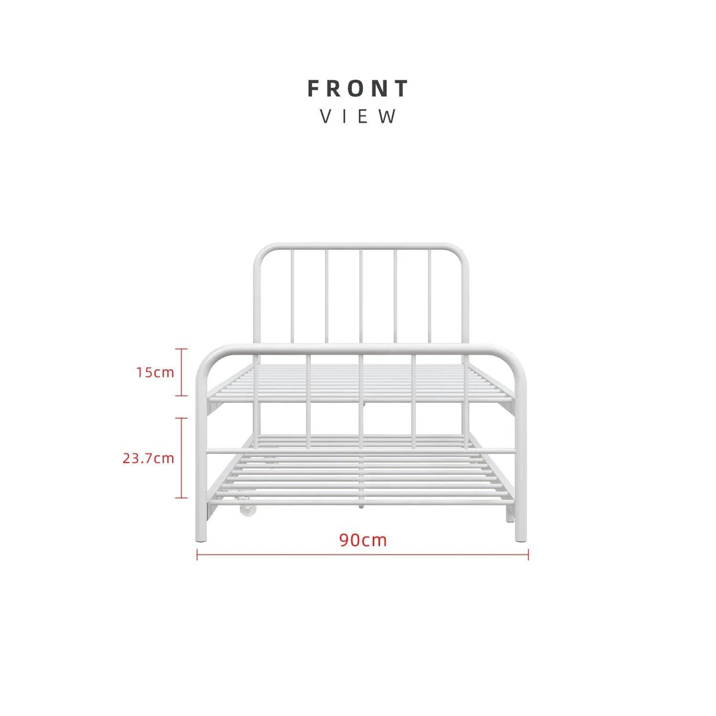 Single Day Bed Metal + Pull Out Trundle/ Black Colour (L89cm x W198cm x H90cm) - Thebrands