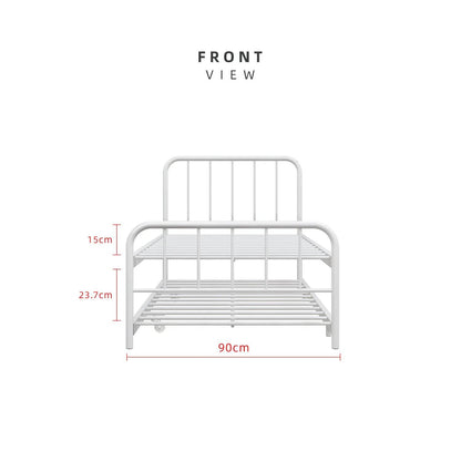 Single Day Bed Metal + Pull Out Trundle/ Black Colour (L89cm x W198cm x H90cm) - Thebrands