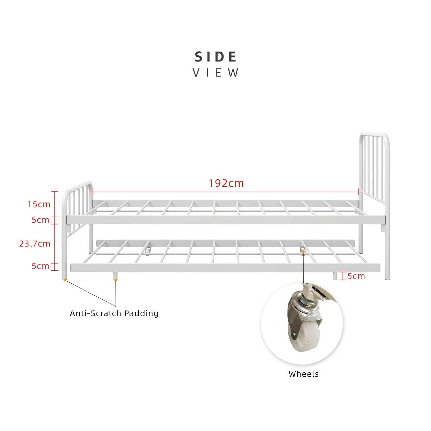 Single Day Bed Metal + Pull Out Trundle/ Black Colour (L89cm x W198cm x H90cm) - Thebrands